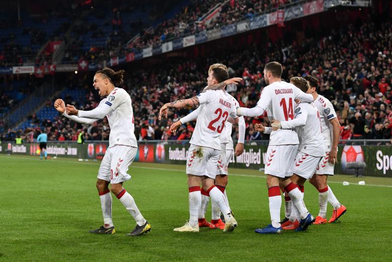 Le Danemark célèbre son 3-3 obtenu dans le temps additionnel face à la Suisse lors des qualifications à l'Euro 2020