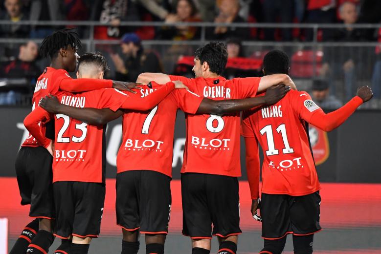 Hunou, Sarr, Grenier, Niang fêtent un but lors de Rennes-Lille / Ligue 1 saison 2018-2019