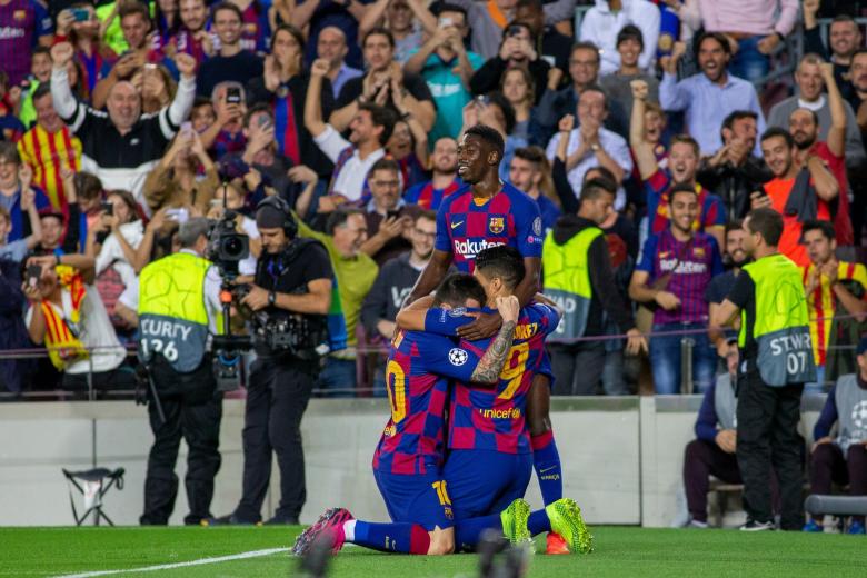 Luis Suárez et Lionel Messi lors de FC Barcelone - Inter en Ligue des champions le 2 octobre 2019