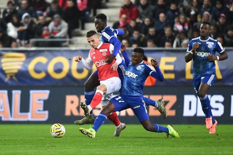 Remi Oudin lors de Reims- Strasbourg en Coupe de la Ligue le 7 janvier 2020