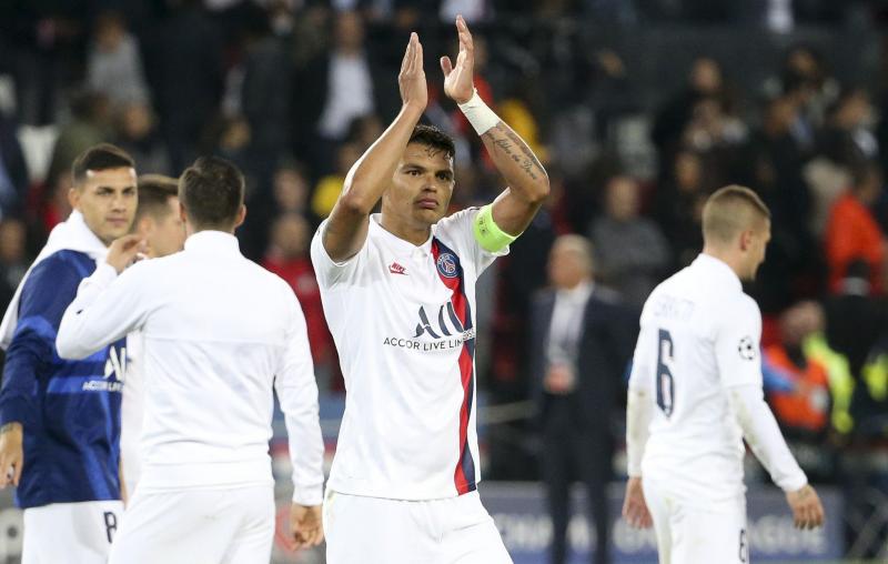 Thiago Silva célèbre la victoire du PSG sur le Real Madrid, le 18 septembre 2019