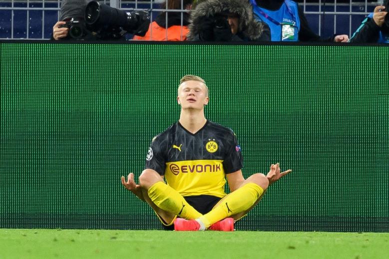 Erling Braut Haaland célèbre son but lors de la rencontre Borussia Dortmund-Paris Saint-Germain / Ligue des champions