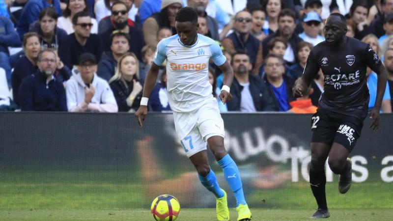 Bounar Sarr lors la rencontre OM-Nîmes / Ligue 1