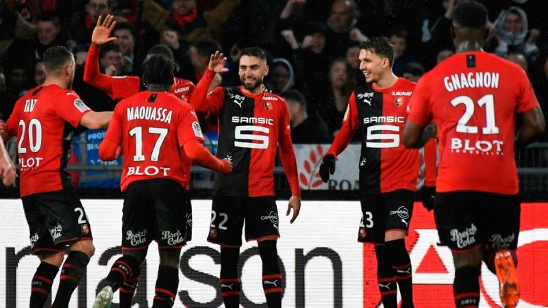 Romain Del Castillo (Rennes) célèbre son but contre Montpellier